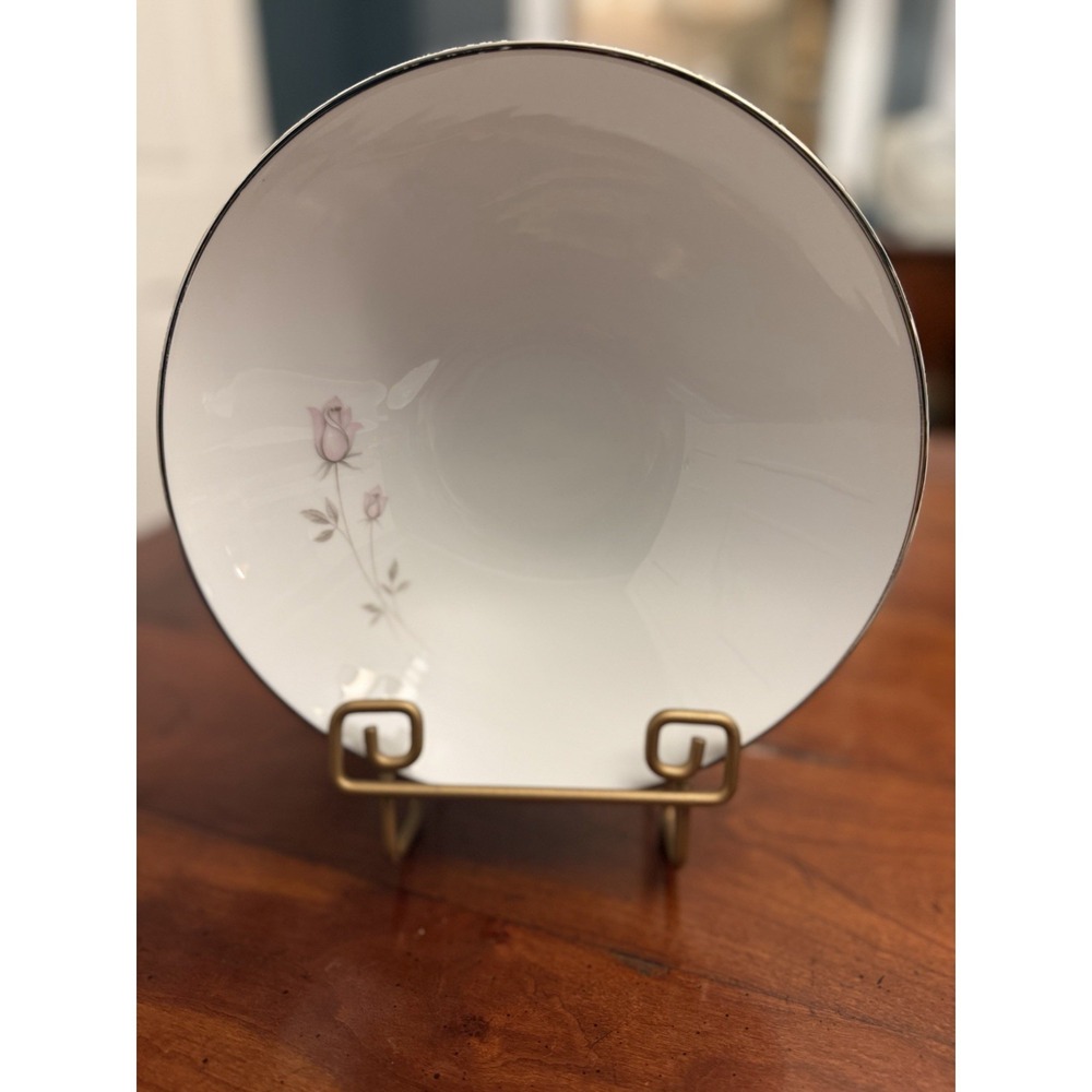 Noritake Pasadena 6311 Round Vegetable Serving Bowl - Pink Rose Platinum Trim 9"